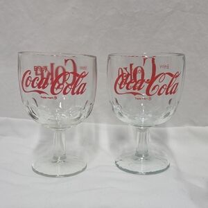 Intage Coke Coca Cola Ckear Stemmed Goblet With Red Logo, Set Of 2